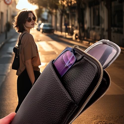 Soft Double Glasses Case, Portable Zipper Sunglasses Sleeve, Dual Eyeglasses Holder Pouch & Cloth Men Women - color: Black
