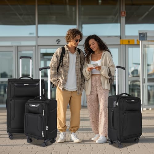 WireHot 3-Piece Softside Expandable Luggage Set, Black, 20in/24in/28in - color: Black