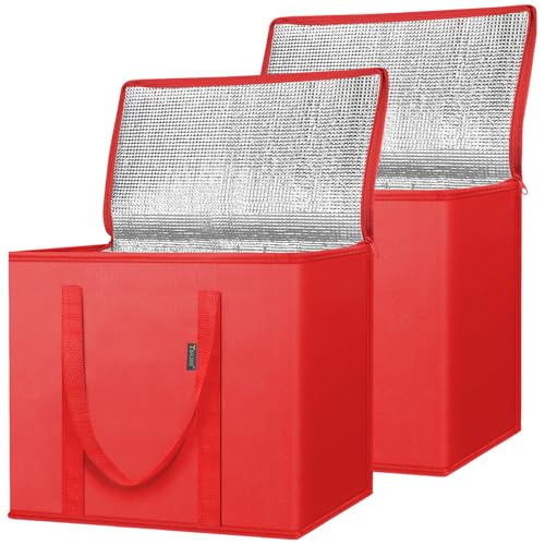 BALEINE Insulated Reusable Grocery Bags with Zippered Top, Large Cooler Bag - color: Bright Red, size: 2 Pack