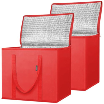 BALEINE Insulated Reusable Grocery Bags with Zippered Top, Large Cooler Bag - color: Bright Red, size: 2 Pack