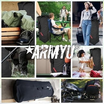 Top Load Heavyweight Cotton Canvas Tactical Military Duffle Bag Carryall Shoulder Storage Bulk Travel Bag, Black - 14" x 14" x 41" - color: Black, size: 30" x 50"