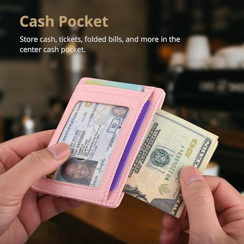 Buffway Slim Minimalist Front Pocket RFID Blocking Leather Wallets for Men and Women - Alaska Pink - color: Alaska Pink