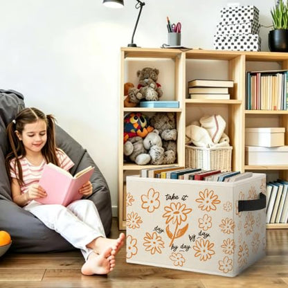Boho Mental Health Floral Storage Bins Box Collapsible Basket - color: Color08