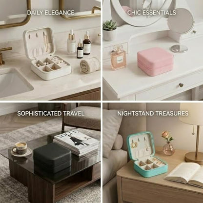 4 Pack 3.9 Inch Travel Jewelry Boxes - Portable Ring Case, Necklace Organizer Box - 4 Colors PU Leather