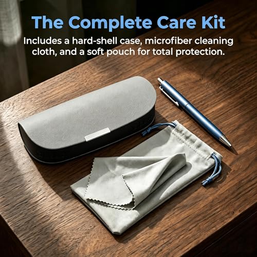 Glasses Case hard shell,3-in-1 Sunglasses Case & Eyeglass Case with Cleaning Cloth & Storage Pouch - color: Gray, size: Medium