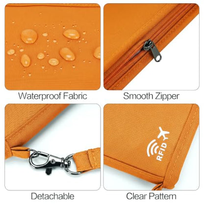 Neck Wallet Lightweight RFID Blocking Waterproof Travel Pouch Passport Wallets for Women Men - color: C-Orange