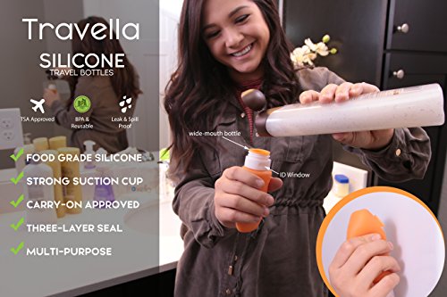 Silicone TSA Approved Travel Containers Anti-Leak Lids w/Clear Cosmetics Bag