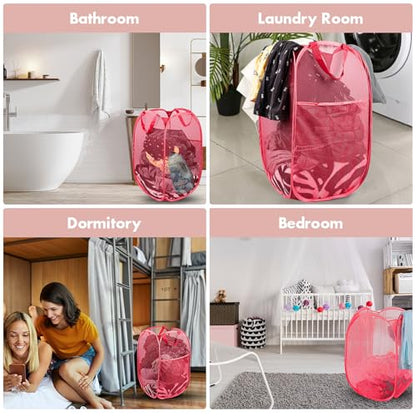 2 Pack Pop Up Laundry Hampers, 70 L Collapsible Foldable Mesh Basket, Red - color: 2 PCS Red