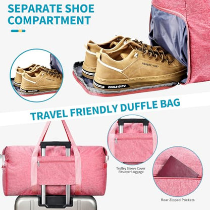 Carry On Luggage 22x14x9 Airline Approved, 40L Gym Duffle Bag for Travel - color: Pink, size: 40L