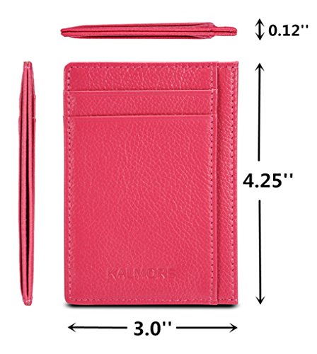 KALMORE womens Credit Holder Genuine Leather Slim Minimalist Card Case Wallet, Black With Id Window - color: Rose
