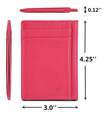 KALMORE womens Credit Holder Genuine Leather Slim Minimalist Card Case Wallet, Black With Id Window - color: Rose