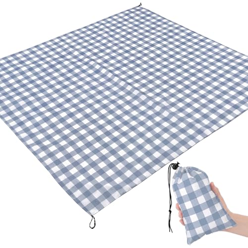 HunnmingRe Gingham Pocket Picnic Blanket Lightweight Portable, Dust Blue - color: Dust Blue, style: Gingham