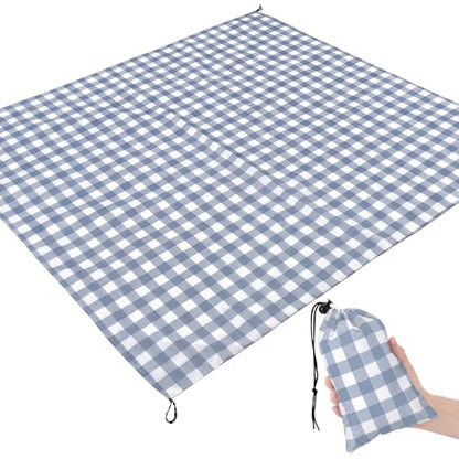 HunnmingRe Gingham Pocket Picnic Blanket Lightweight Portable, Dust Blue - color: Dust Blue, style: Gingham