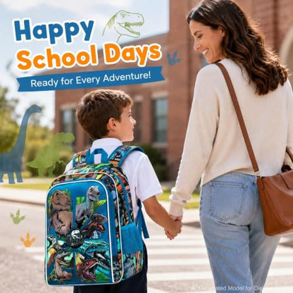 CCJPX 3Pcs Backpack for Boys, 16 Inch Preschool Elementary Kindergarten School Backpacks and Lunch Box - color: Aa1-dinosaur Blue