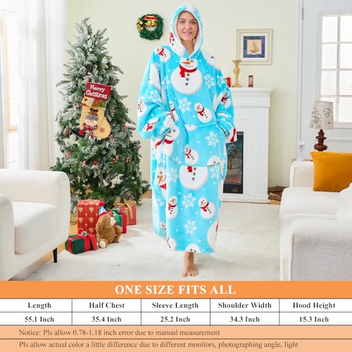 Moinlizy Oversized Wearable Blanket Hoodie for Women Men - color: Blue Snowman
