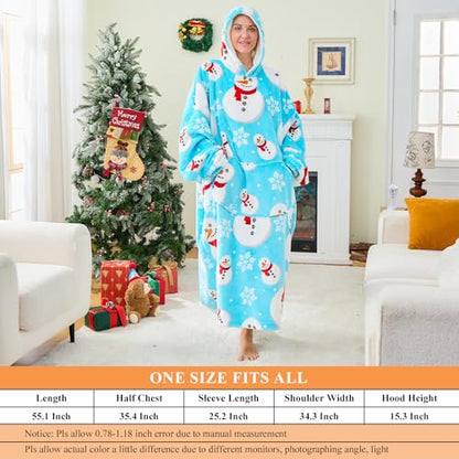Moinlizy Oversized Wearable Blanket Hoodie for Women Men - color: Blue Snowman