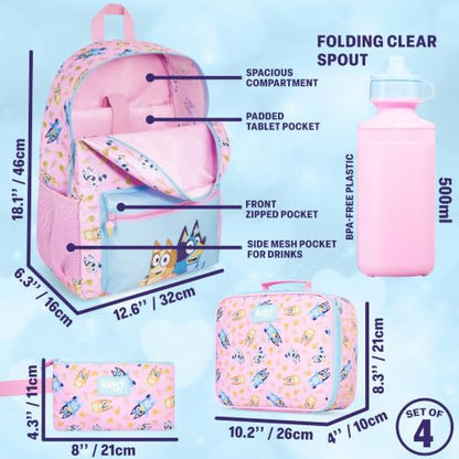 Get Trend Bluey Girls Backpack, Lunch Bag, Pencil Case, Water Bottle - color: Multi Bluey