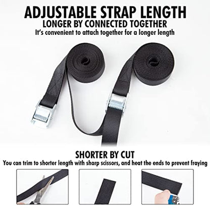 Cartman 1 in x 12 ft Lashing Straps, 16 Pack, 600 lb Break Strength, Black - color: Black, size: 16 PK