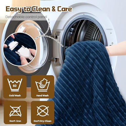 Wearable Heated Blanket with Sleeves& Foot Pocket Electric Robe, Navy - color: Navy Blue