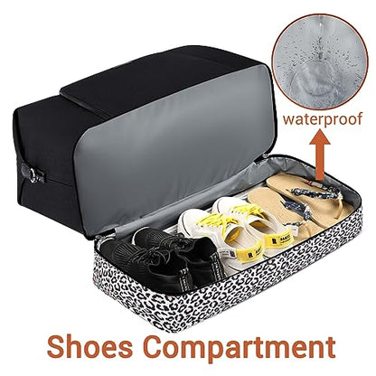 TIBES Travel Weekender Bag for Women, Overnight Bag with Shoe Compartment - color: Q- Black&Leopard