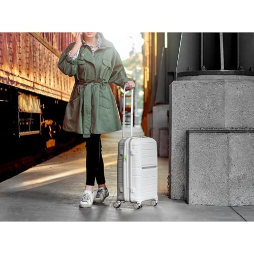 Samsonite Freeform 2-Piece Luggage Set - Carry-On & Large Checked Luggage with Dual Spinner Wheels - Durable Polypropylene Hardshell - TSA Lock, Airline-Approved - Expandable Hard Shell - White/Grey - color: White/Grey, size: 2-Piece Set (Carry-on/Large)