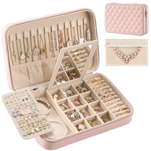 Lolalet Travel Jewelry Case for Women Girls -Large, Pink - color: Pink, size: Large (10"W*6.69"D*2.17"H)