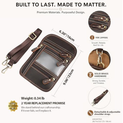 Full Grain Leather Neck Wallet, RFID Blocking Passport Travel Pouch, Coffee - color: Dark Brown