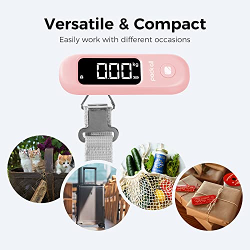 pack all Digital Luggage Scale for Travel, 110Lbs Capacity, 0.1Lb Precision - color: Pink