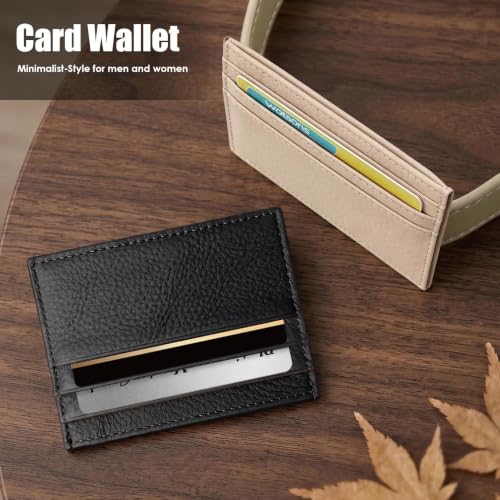 Pack of 2, Genuine Leather Credit Card Holder, Small Wallet Black & Beige - color: Black Khaki
