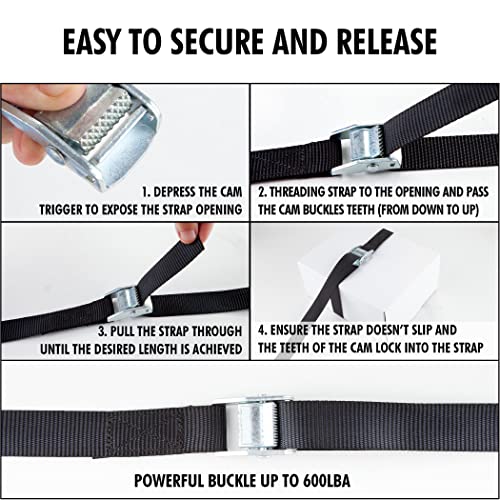 Cartman 1 in x 12 ft Lashing Straps, 16 Pack, 600 lb Break Strength, Black - color: Black, size: 16 PK