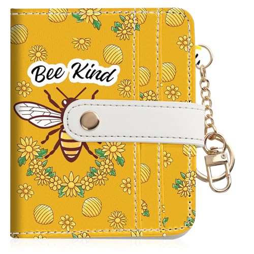 Women Wallet, RFID Blocking Bifold PU Leather Wallet, Small Slim Compact Purse with Clear ID Window & Zipper Coin Pocket, Credit Card Holder for Ladies,1 ID window 8 Card Slots,Bees - color: Bees