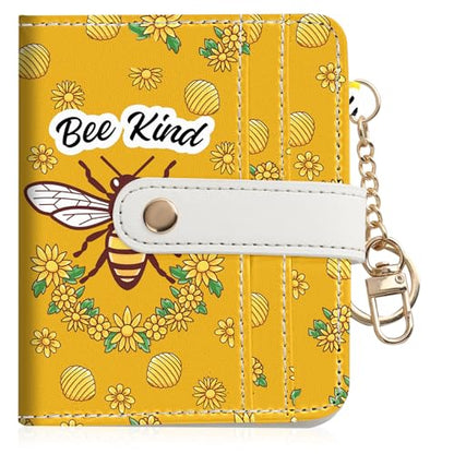 Women Wallet, RFID Blocking Bifold PU Leather Wallet, Small Slim Compact Purse with Clear ID Window & Zipper Coin Pocket, Credit Card Holder for Ladies,1 ID window 8 Card Slots,Bees - color: Bees