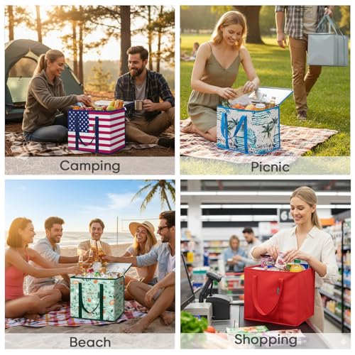 BALEINE Insulated Reusable Grocery Bags with Zippered Top, Large Cooler Bag - color: Bright Red, size: 2 Pack