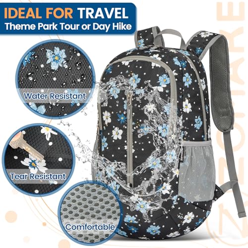 ZOMAKE Lightweight Packable Backpack 25L, Foldable Hiking Daypack - color: Black, Floral