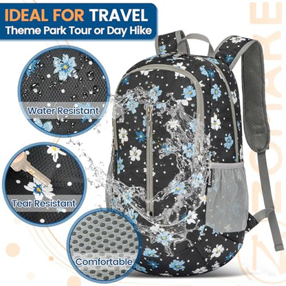 ZOMAKE Lightweight Packable Backpack 25L, Foldable Hiking Daypack - color: Black, Floral