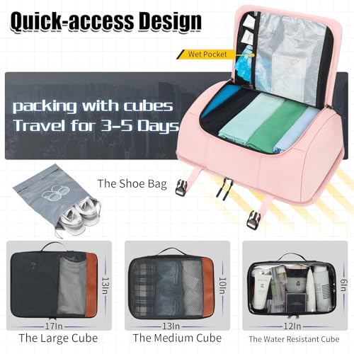 42L Carry On Travel Backpack With 4 Packing Cubes, TSA Friendly - color: Pink