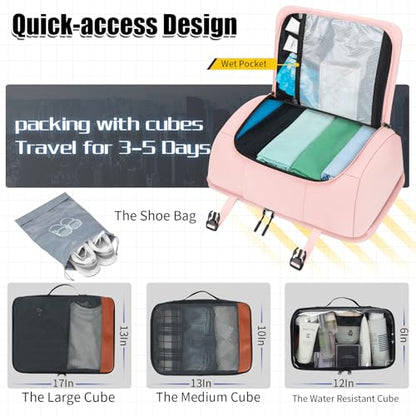 42L Carry On Travel Backpack With 4 Packing Cubes, TSA Friendly - color: Pink