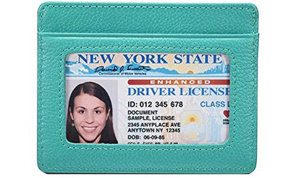 KALMORE womens Credit Holder Genuine Leather Slim Minimalist Card Case Wallet, Black With Id Window - color: Light Blue With Id window