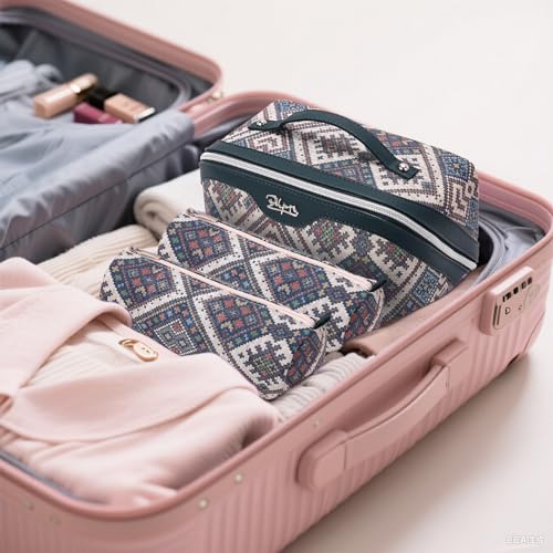 BOYATU Travel Makeup Bag Organizer: Boho Large Capacity Cosmetic Bag Sets - color: 11-Midnight Blue