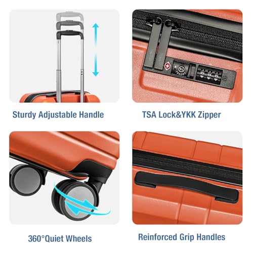 Carry On Luggage 22x14x9 Airline Approved,Hardside Suitcase,20 Inch,Orange - color: Orange