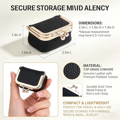 Genuine Leather Mini Jewelry Box Kiss Lock,Ring Earring Storage Gift(white) - color: White