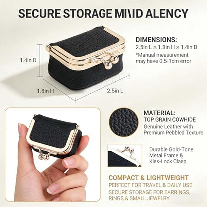 Genuine Leather Mini Jewelry Box Kiss Lock,Ring Earring Storage Gift(white) - color: White