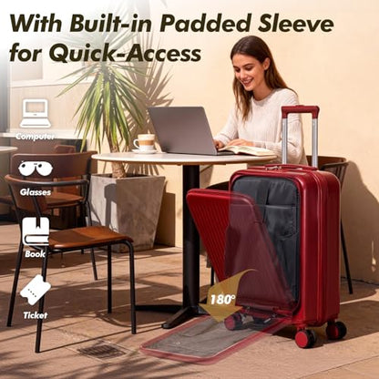 22 Inch Carry on Luggage for Business & Travel-Black (Red) - color: Red