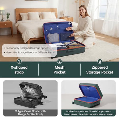 30" Luggage w/TSA LOCK,PC Hardshell Wide Handle Suitcase - color: Green, size: Checked-Large 30-Inch