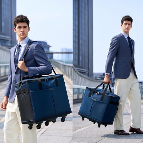 Large Capacity Rolling Duffle Bag,Expandable Foldable Suitcase for Travel,Collapsible Luggage Duffel Overnight Weekend Bags without Telescoping Handle - color: Blue