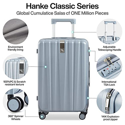 Hanke 24 Inch Luggage Suitcases With Spinner Wheels Lightweight PC Hard Shell Rolling Suitcase With Travel Lock,Checked-Medium 24-Inch(Gray) - color: Grey, size: 24 Inch