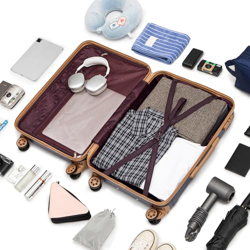 Cobens Luggage Sets 5 Piece, Suitcase with Wheels, 20/24/28inch, DarkBlue | Water-Resistant ABS Hard Shell, 360°Detachable Spinner Wheels, Tsa Lock, Large Checked Travel Suitcases for Family - color: DarkBlue