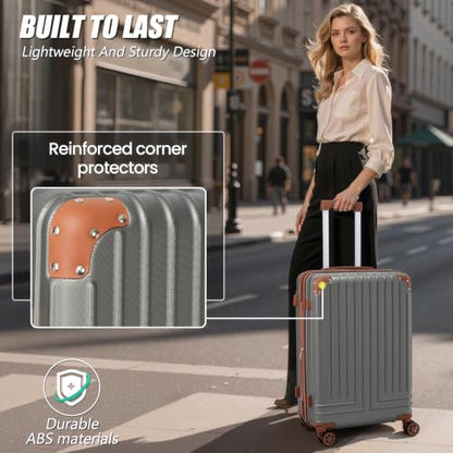 KUNEL Luggage Sets 5 Piece, Hardshell Expandable Suitcase, 20/24/28inch - color: Grey