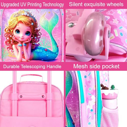 Kids Luggage for Girls 18", 2PCS Carry-on Suitcase Mermaid Set Pink - color: Mermaid Pink