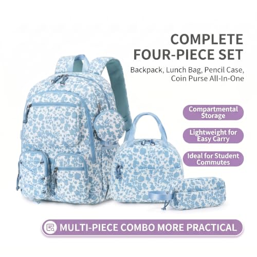 PiPiCat Backpack for Girls 4 in 1 Back to School Bookbag - color: K2 Soft Blue